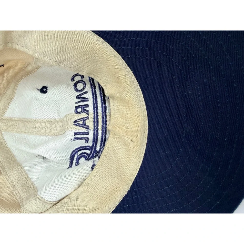 Vintage Conrail 1976-1998 Strapback Hat Beige Navy Blue Railroad Cap Mens